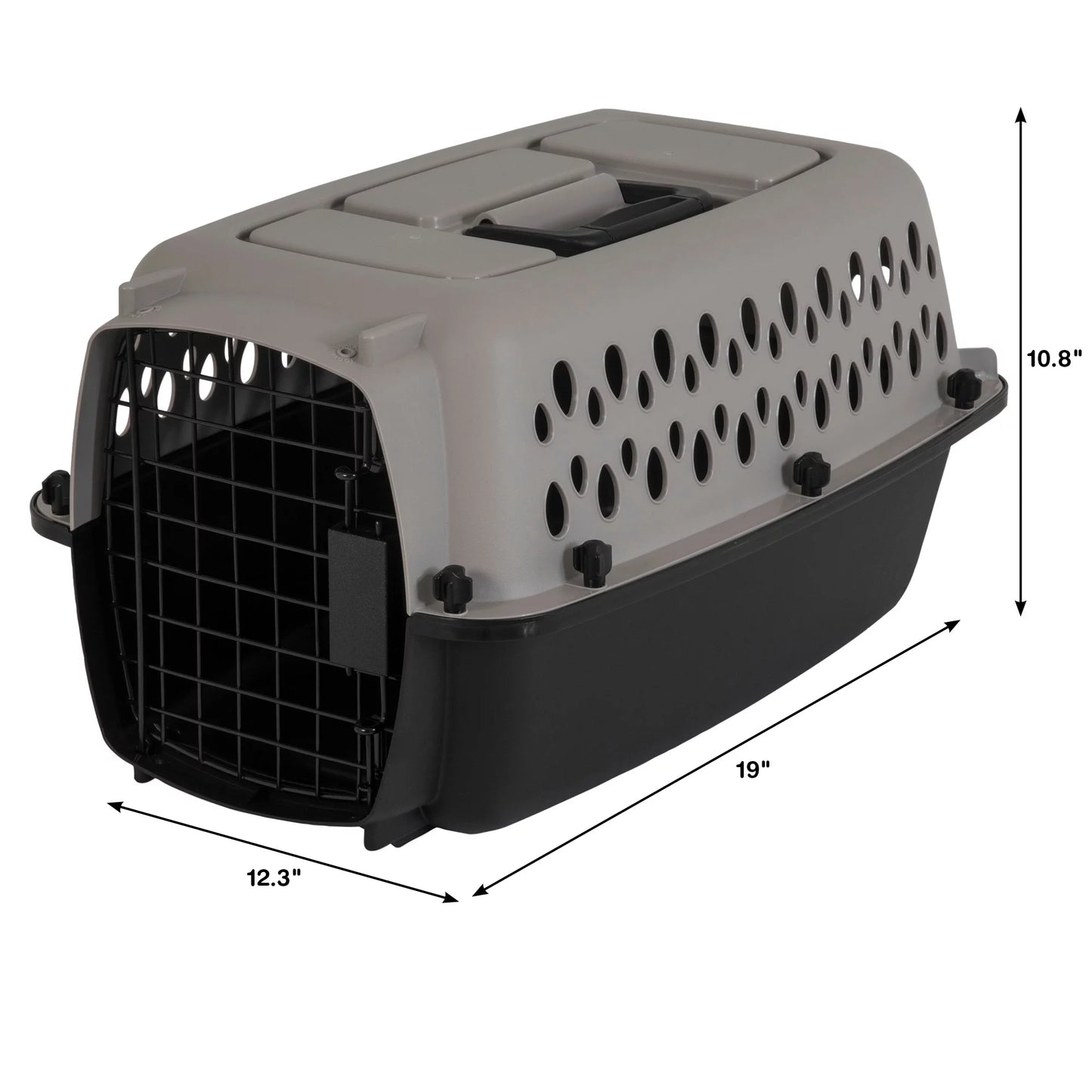 Vibrant Life Extra Small Hard-Sided Pet Kennel - Durable Travel Carrier for Dogs & Cats up to 10 lbs - Black & Grey, 19" L x 12.3" W x 10.8" H