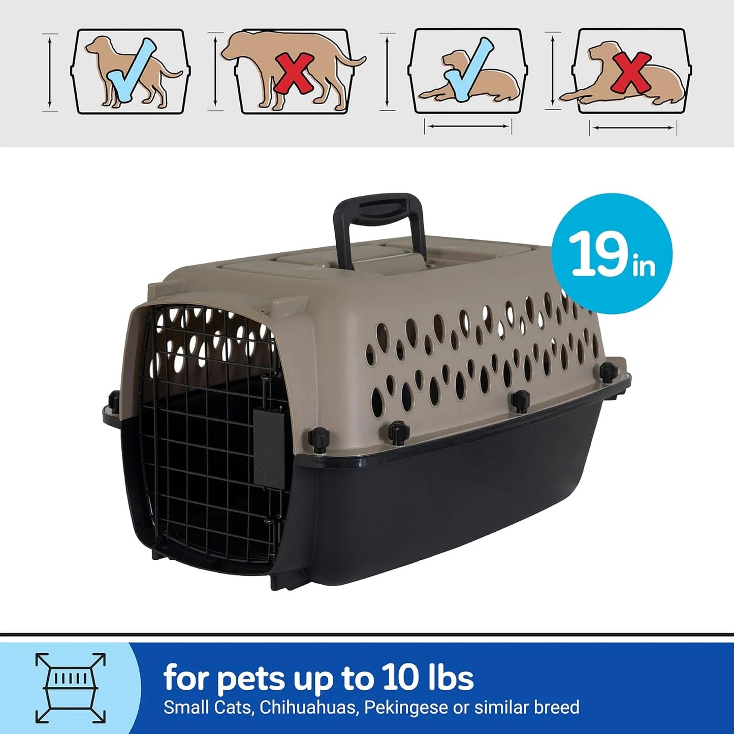 Vibrant Life Extra Small Hard-Sided Pet Kennel - Durable Travel Carrier for Dogs & Cats up to 10 lbs - Black & Grey, 19" L x 12.3" W x 10.8" H
